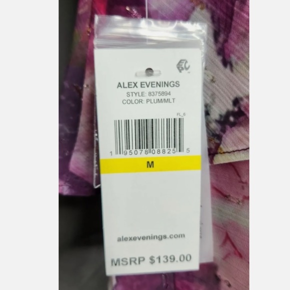 NWT Alex Evenings Tiered Ruffle Short Sleeve Top Purple Floral Shimmer Women's M - Picture 8 of 10